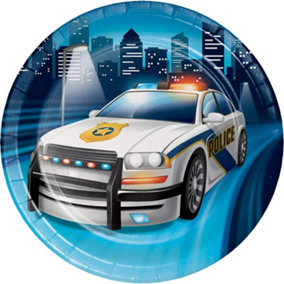 Creative Party Paper Police Car Party Plates (Pack of 8) Blue/White/Red (One Size)