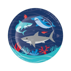 Creative Party Paper Shark Party Plates (Pack of 8) Blue/Red/Grey (One Size)