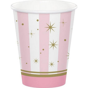 Creative Party Paper Striped Party Cup (Pack of 8) Pink/White/Gold (One Size)