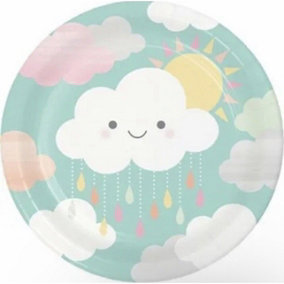 Creative Party Paper Sun & Clouds Baby Shower Dinner Plate (Pack of 8) Green/White/Yellow (One Size)