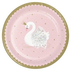 Creative Party Paper Swan Princess Dinner Plate (Pack of 8) Pink/Gold/White (One Size)