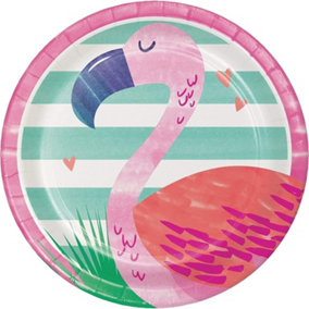 Creative Party Paper Tropical Flamingo Disposable Plates (Pack of 8) Pink/White/Green (One Size)
