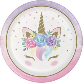 Creative Party Paper Unicorn Baby Shower Disposable Plates (Pack of 8) White/Multicoloured (One Size)