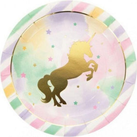 Creative Party Paper Unicorn Dinner Plate (Pack of 8) Pink/Green/Gold (One Size)
