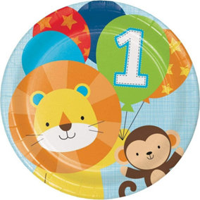 Creative Party Paper Zoo Animals 1st Birthday Party Plates (Pack of 8) Multicoloured (One Size)