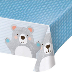 Creative Party Plastic Bear Birthday Party Table Cover Blue/Grey (One Size)
