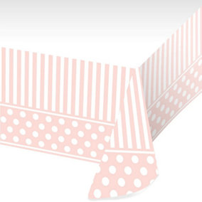 Creative Party Plastic Bordered Party Table Cover Pink/White (One Size)