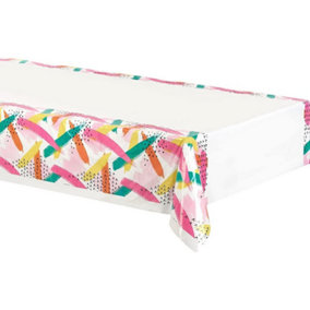 Creative Party Plastic Bordered Party Table Cover White/Multicoloured (One Size)