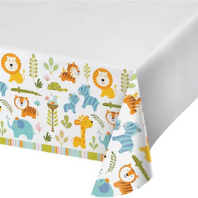 Creative Party Plastic Jungle Party Table Cover White/Multicoloured (One Size)