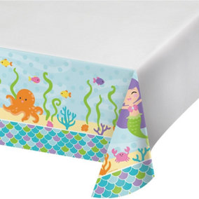 Creative Party Plastic Mermaid Party Table Cover White/Sky Blue/Purple (One Size)