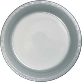 Creative Party Plastic Round Party Plates (Pack of 20) Silver (One Size)