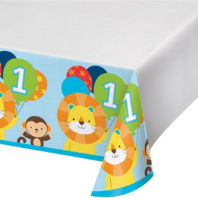 Creative Party Plastic Zoo Animals 1st Birthday Party Table Cover White/Blue (One Size)