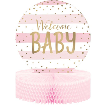 Creative Party Welcome Baby Honeycomb Party Centrepiece Pink/Gold/White (One Size)