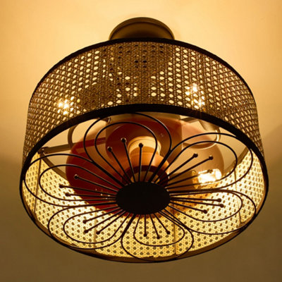 Creative Rattan 4 Light Ceiling Fan,8 Blade Fan Light With Remote ...