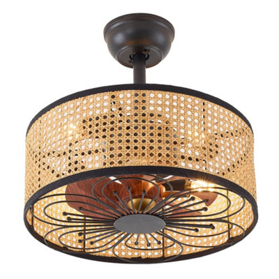 Creative Rattan 4 Light Ceiling Fan,8 Blade Fan Light With Remote ...