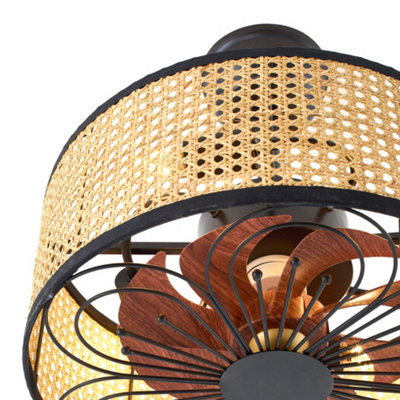 Creative Rattan 4 Light Ceiling Fan,8 Blade Fan Light With Remote ...