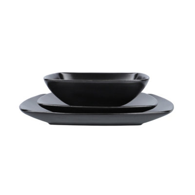 Creative Tops Raven 12 Piece Black Stoneware Square Dinner Set, Black ...