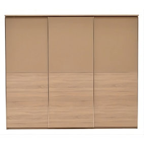 Cremona 3 Sliding Door Wardrobe  in Cappuccino Gloss & Sonoma Oak - W2700mm H2320mm D680mm, Spacious and Functional