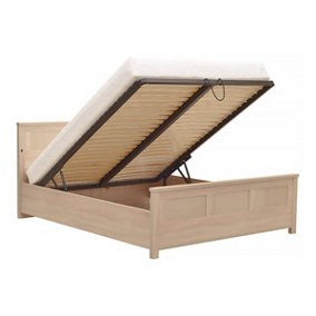 Cremona Ottoman Bed with LED Lights in Oak Sonoma & Cappuccino - W151cm H95cm D213cm, Elegant and Functional