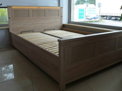 Cremona Ottoman Bed with LED Lights in Oak Sonoma & Cappuccino - W191cm H95cm D213cm, Luxurious and Functional