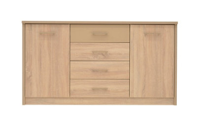 Cremona Sideboard Cabinet in Oak Sonoma & Cappuccino Gloss - W1560mm H850mm D420mm, Stylish and Functional