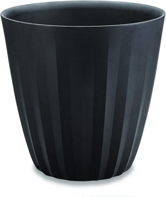 Crescent Garden Pleat Planter, Large Outdoor/Indoor Pot 15-Inch in Caviar Black