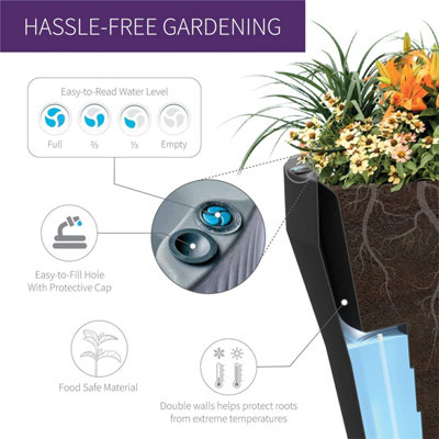 Crescent Garden Self-Watering Rim Planter Large Outdoor/Indoor TruDrop System Midnight 18''
