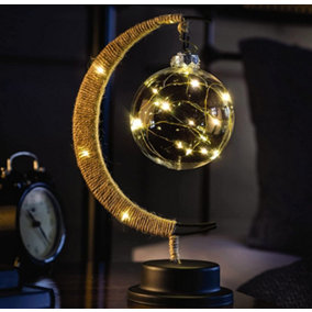 Crescent Moon LED Lamp - Battery Powered Decorative Indoor Lighting for Side Table or Windowsill - Measures 27 x 16 x 10cm