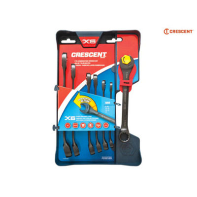 Crescent X6 7-Piece Open End Ratcheting Spanner Set for Maximum Torque