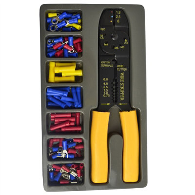 Crimper Plier Wire Cutter Stripper and Electrical Terminal Connector 101pc