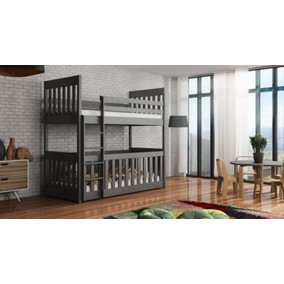 Cris Contemporary Pine Bunk Bed with Cot Bed in Graphite (L)1980mm (H)1710mm (W)980mm