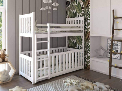 Cris Contemporary Pine Bunk Bed with Cot Bed in White (L)1980mm (H