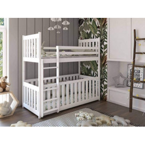 Cris Contemporary Pine Bunk Bed with Cot Bed in White (L)1980mm (H)1710mm (W)980mm