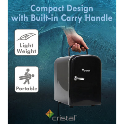 Cristal 4L Compact Mini Cooler Fridgewith Built-in 12V Adapter - Black