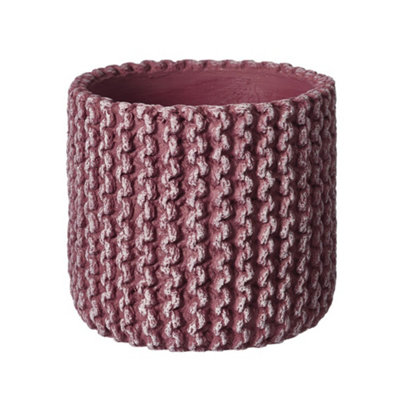 Crochet Texture Effect Ceramic Indoor Plant Pot in Burgundy. Rustic Look (Dia) 11.5 cm