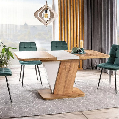 Crocus Extending Dinning Table Modern Design - Wotan Oak / White Matt
