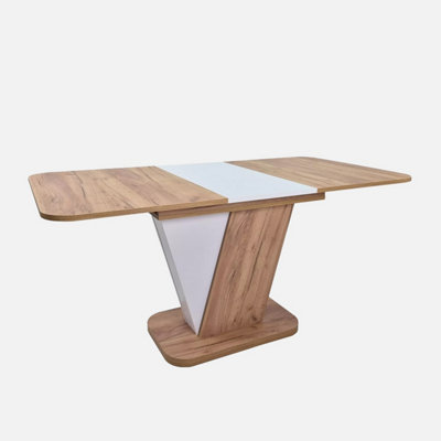 Crocus Extending Dinning Table Modern Design - Wotan Oak / White Matt