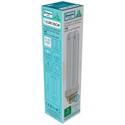Crompton Lamps CFL PLC-E 13W 4-Pin Dimmable Double Turn Cool White Frosted DE-Type
