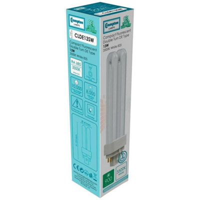 Crompton Lamps CFL PLC E 13W 4 Pin Dimmable Double Turn Double Turn White Frosted DE