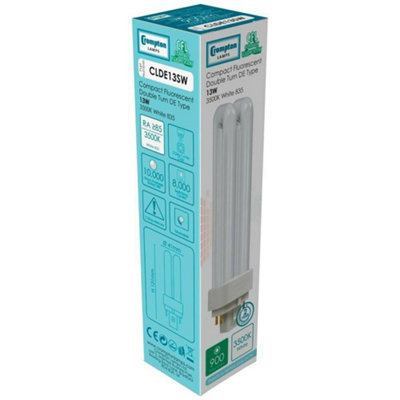 Crompton Lamps CFL PLC-E 13W 4-Pin Dimmable Double Turn Double Turn White Frosted DE-Type