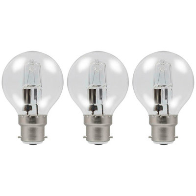 Crompton Lamps Halogen Golfball 18W B22 Dimmable Warm White Clear Energy Saver (3 Pack)