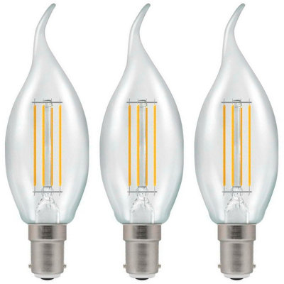 Crompton Lamps LED Bent Tip Candle 5W B15 Dimmable Filament Warm White Clear (40W Eqv) (3 Pack)