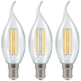 Crompton Lamps LED Bent Tip Candle 5W B15 Dimmable Filament Warm White Clear (40W Eqv) (3 Pack)