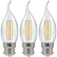 Crompton Lamps LED Bent Tip Candle 5W B22 Dimmable Filament Warm White Clear (40W Eqv) (3 Pack)