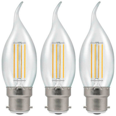 Crompton Lamps LED Bent Tip Candle 5W B22 Dimmable Filament Warm White Clear (40W Eqv) (3 Pack)