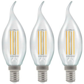 Crompton Lamps LED Bent Tip Candle 5W E14 Dimmable Filament Warm White Clear (40W Eqv) (3 Pack)