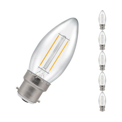 Crompton Lamps LED Candle 2.5W B22 Dimmable Filament (5 Pack) Cool White Clear (25W Eqv)