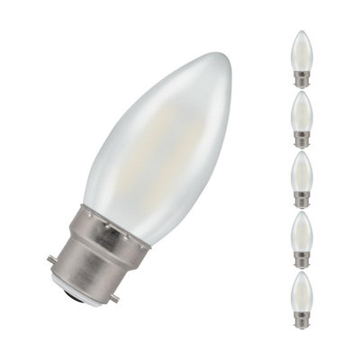 Crompton Lamps LED Candle 2.5W B22 Dimmable Filament (5 Pack) Pearl Warm White (25W Eqv)