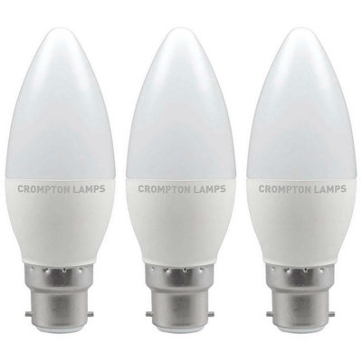 Crompton Lamps LED Candle 4.9W B22 Cool White Opal (40W Eqv) (3 Pack)