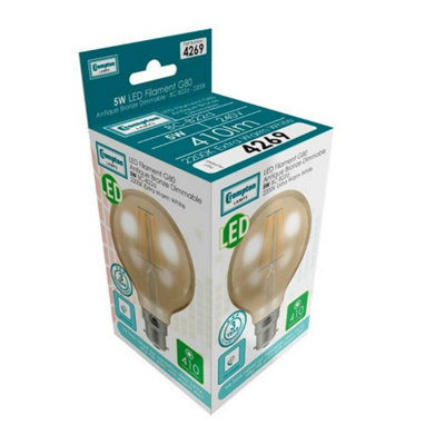Crompton Lamps LED G80 Globe 5W B22 Dimmable Filament Extra Warm White Antique Bronze (35W Eqv) (3 Pack)